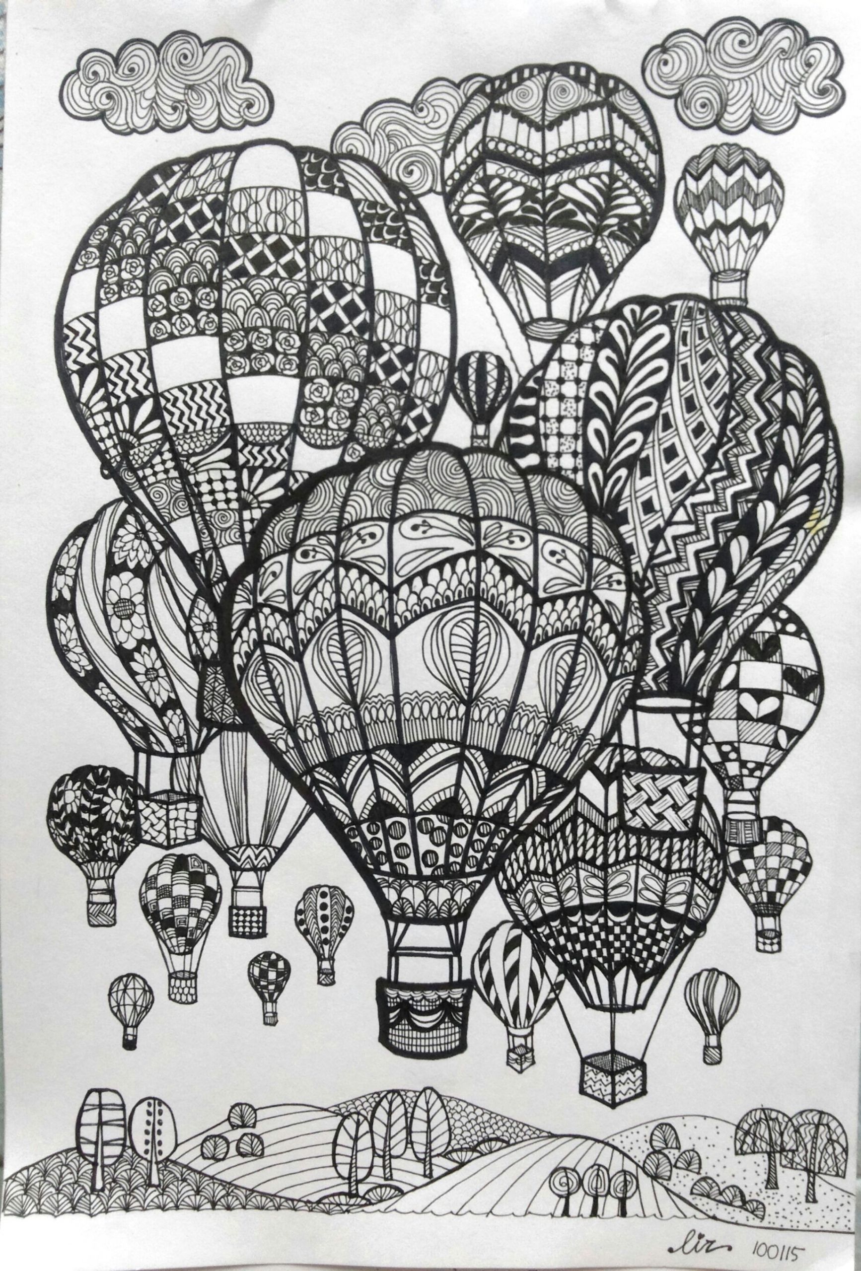 Easy Hot Air Balloon Drawing Hot Air Balloons Doodle Art Doodle Art Mandala Sketch
