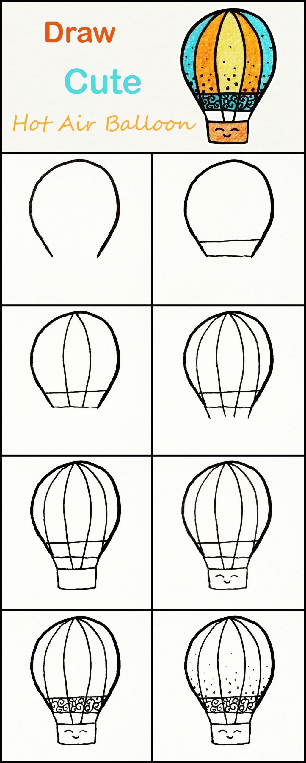Easy Hot Air Balloon Drawing Learn How to Draw A Cute Hot Air Balloon Step by Step