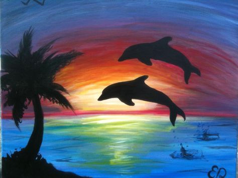Easy How to Draw A Dolphin Dolphin Sunset Painting Dolphin Sunset In 2019 Dolphin