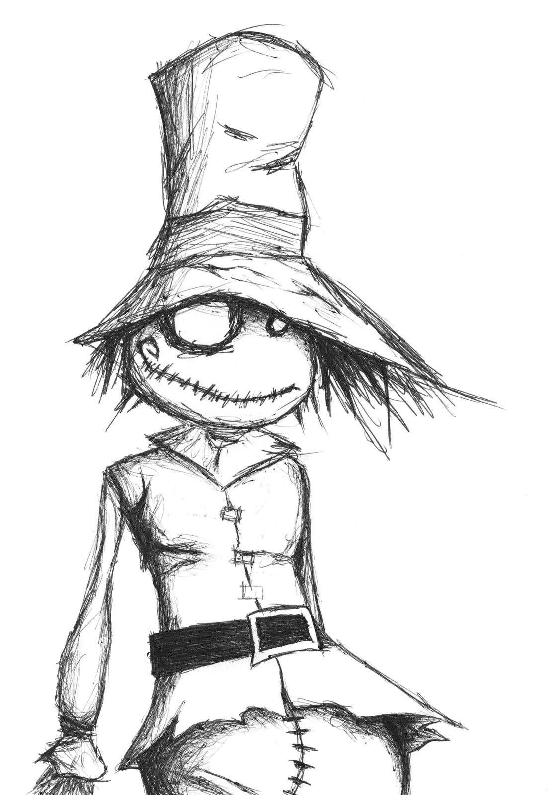 Easy Scary Halloween Drawings Scarecrow Sketch Wizard Of Oz Scarecrow Drawing