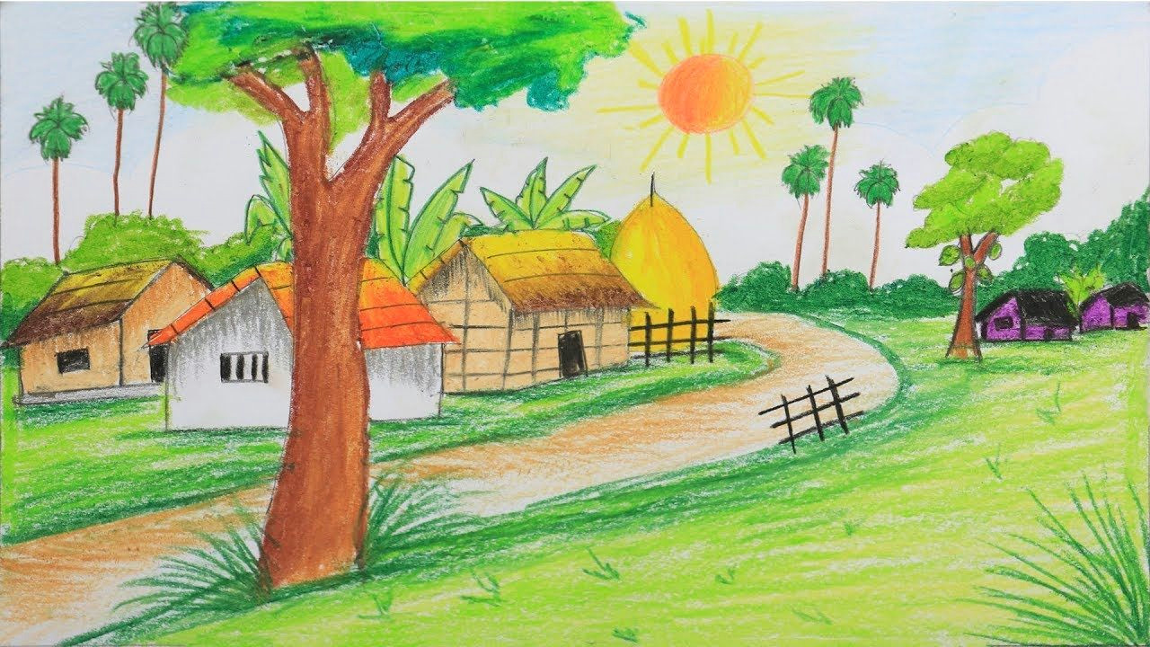 Easy Scenery Drawing for Class 3 How to Draw Scenery Of Summer Season Step by Step Very Easy