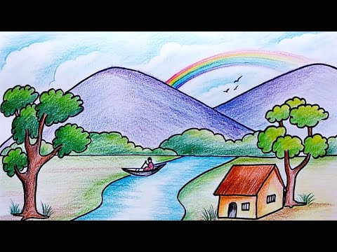 Easy Scenery Drawing for Class 3 How to Draw Simple Scenery Drawing for Beginners Village