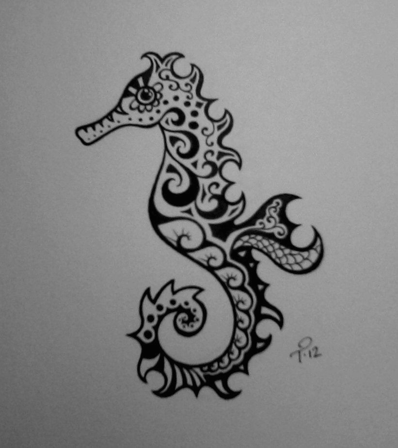 Easy Seahorse Drawing Reserved for Nina Custom Ink Drawing Black White