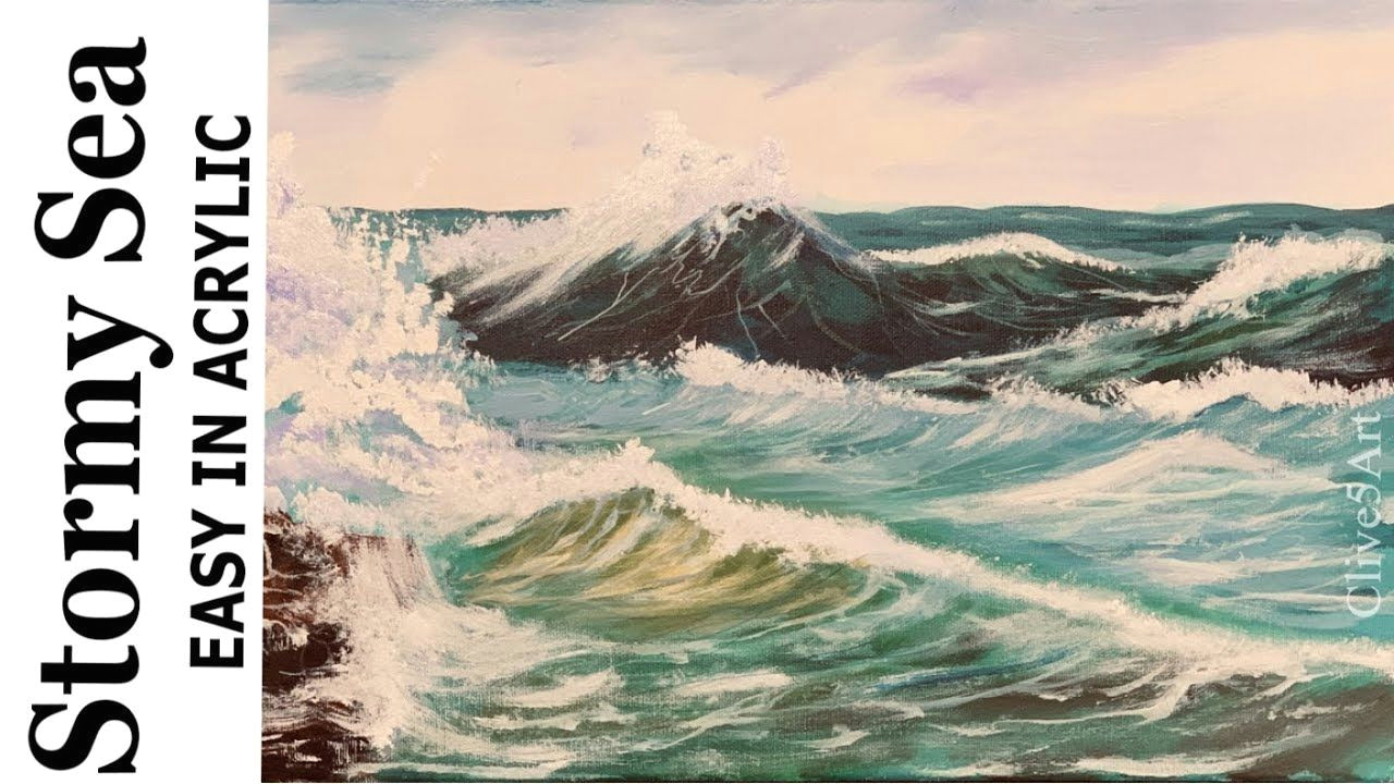 Easy Seascape Drawing Acrylic Seascape Painting Windy Crashing Wave with Clive5art