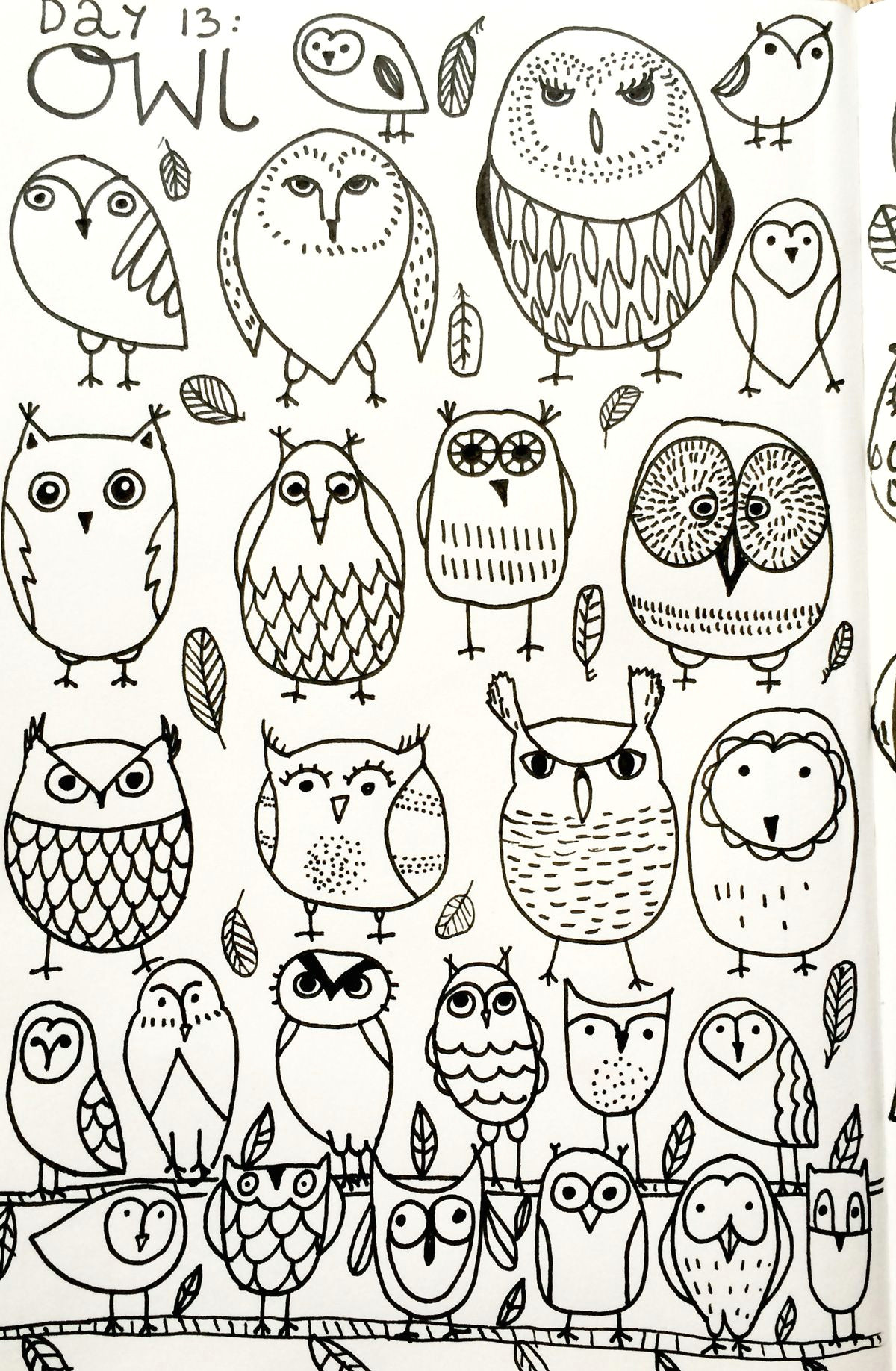 Easy Simple Owl Drawing Monthly Sketchbook Challenge January 2016 Day 13 Owl