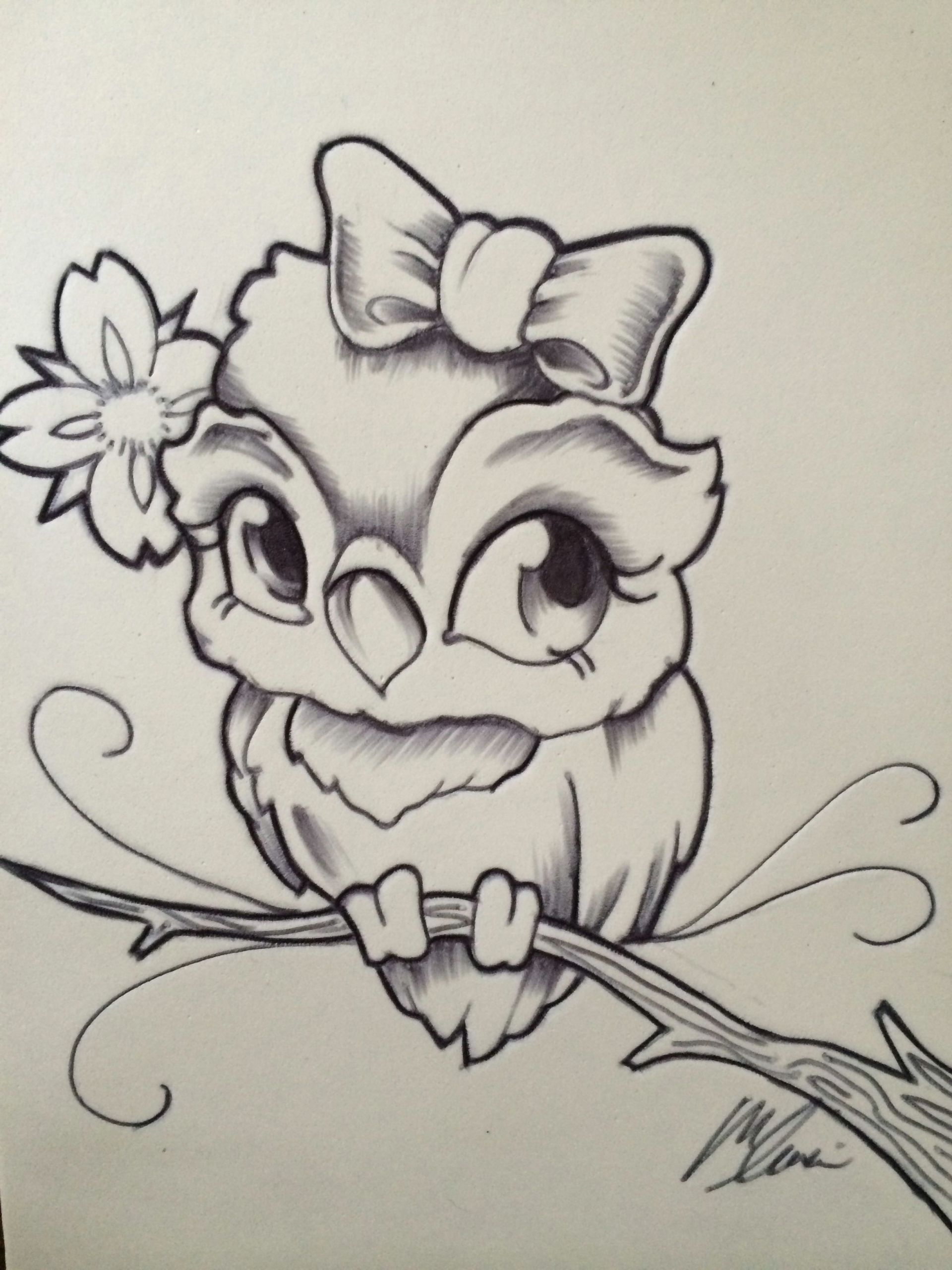 Easy Simple Owl Drawing New School Owl by Mike Leuci Zeichnungen Eulen Tattoo