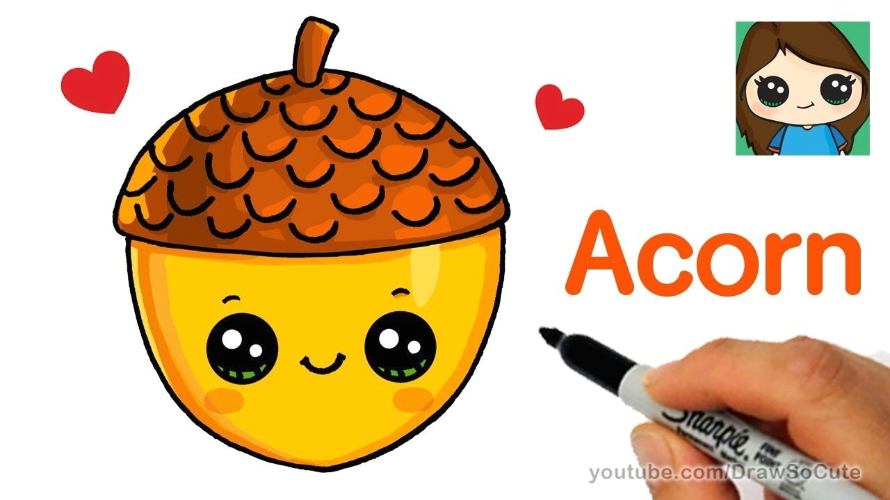 Easy Thanksgiving Drawings How to Draw A Cute Acorn Easy Youtube Easy Disney