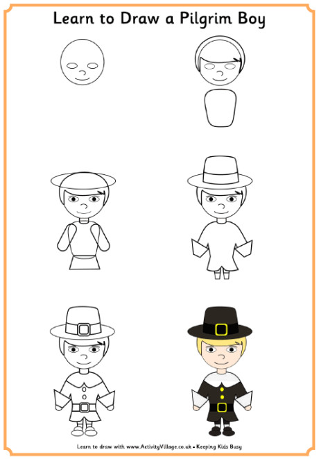 Easy Thanksgiving Drawings Learn to Draw Pilgrim Boy Learn to Draw Easy Drawings