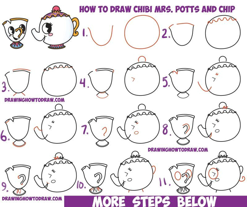 Easy to Draw Cute How to Draw Cute Kawaii Chibi Mrs Potts and Chip From