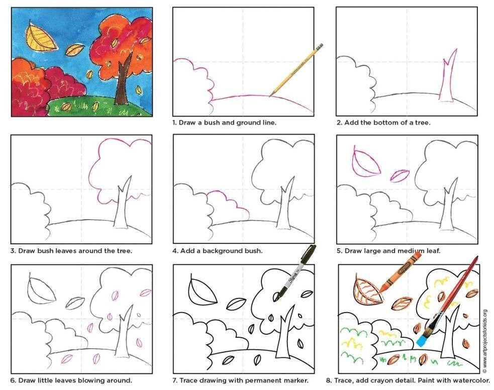 Easy to Draw Fall Pictures Paint A Fall Landscape Landscape Drawing for Kids