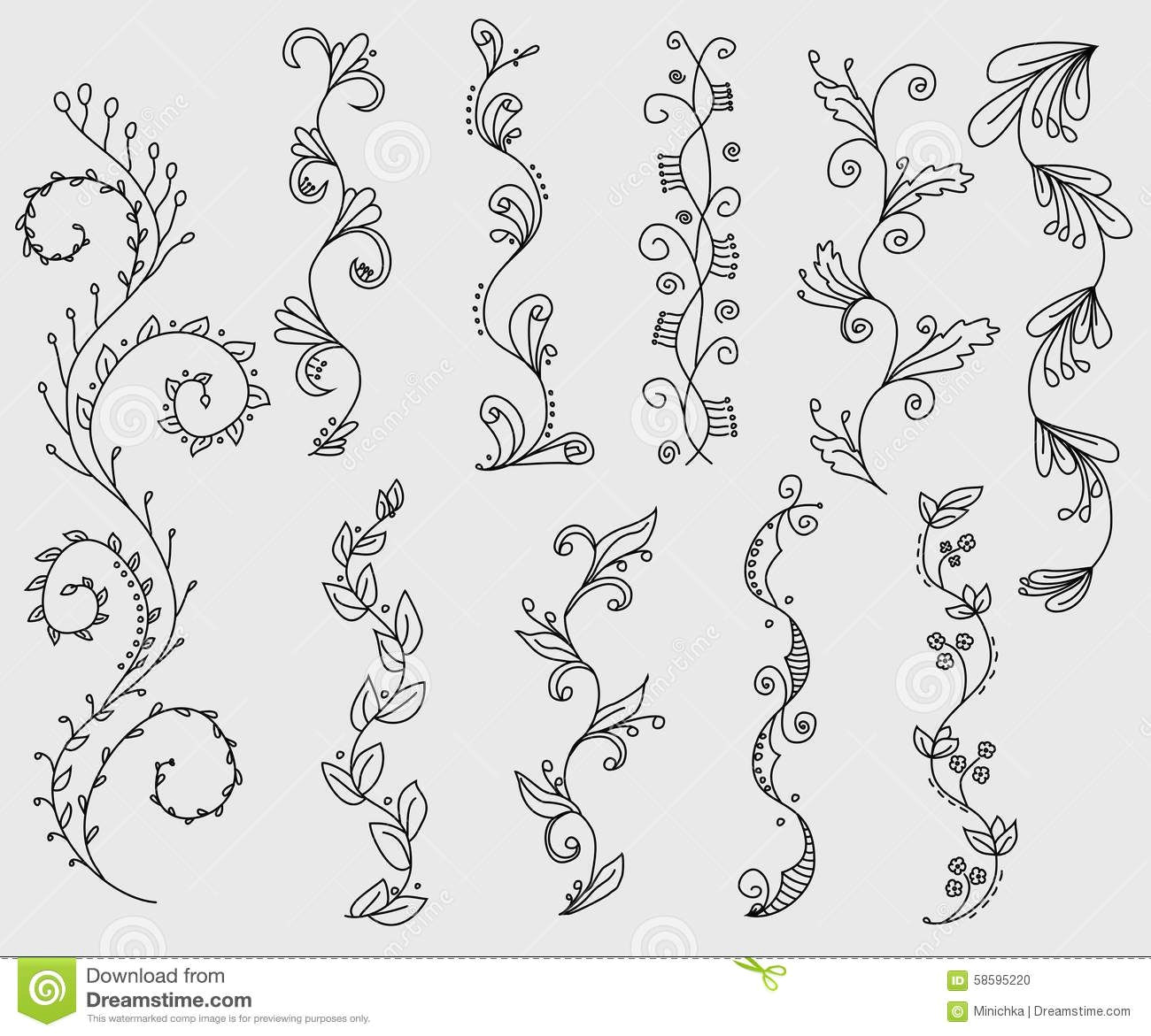 Easy to Draw Flowers and Vines Photo About Set Of Floral Whimsical Vine Hand Drawn Borders