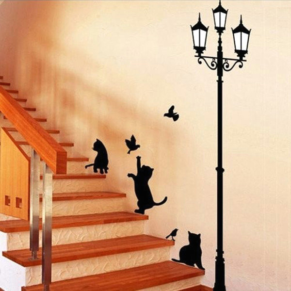 Easy to Draw Stickers 50x70cm Lamp Cat Wall Stickers Home Stairs Sticker Decor Decorative Removable Wall Decal