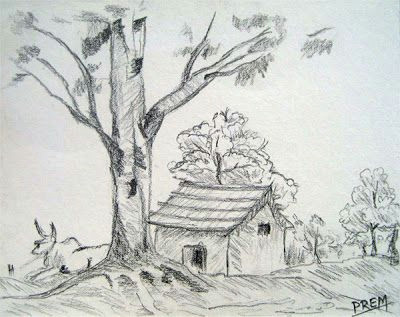 Easy Village Drawings Pencil Simple House Landscape with Trees Landscape Drawing Easy