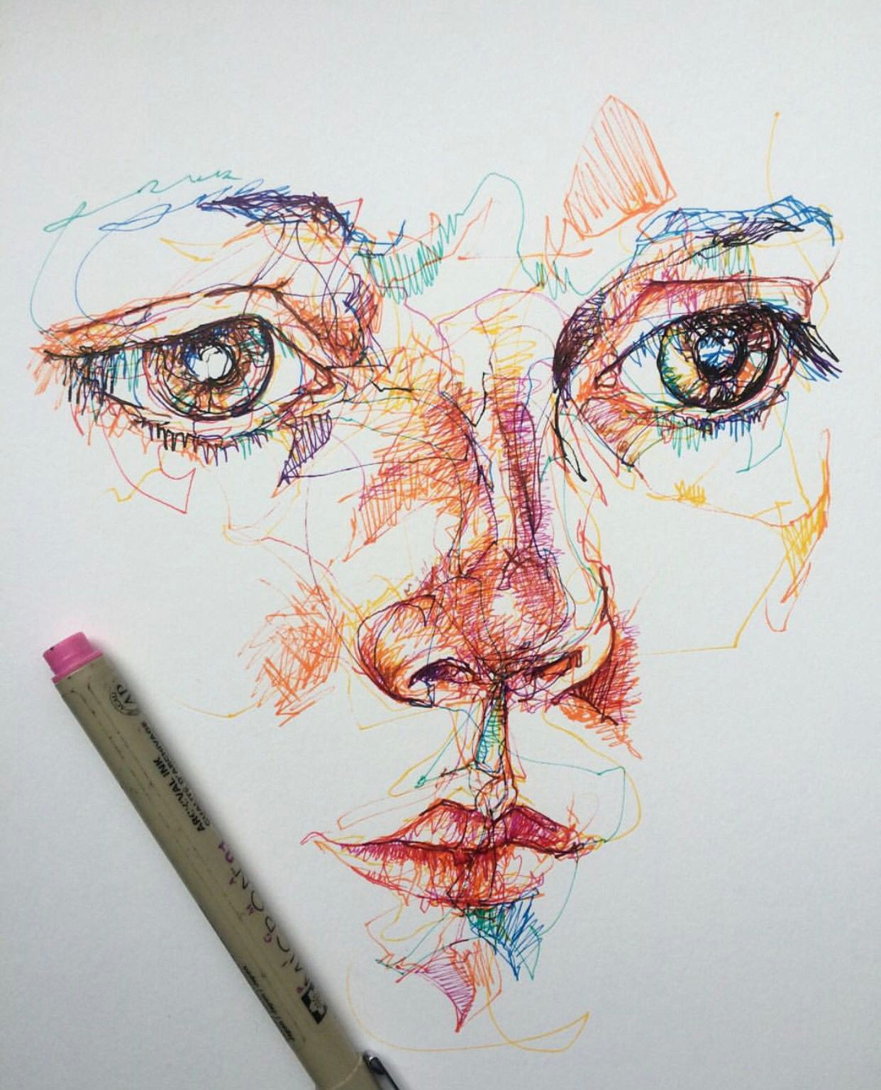 Easy Watercolor Pencil Drawings Coloured Pen Fine Liner Portrait Face Drawing Sketch Line