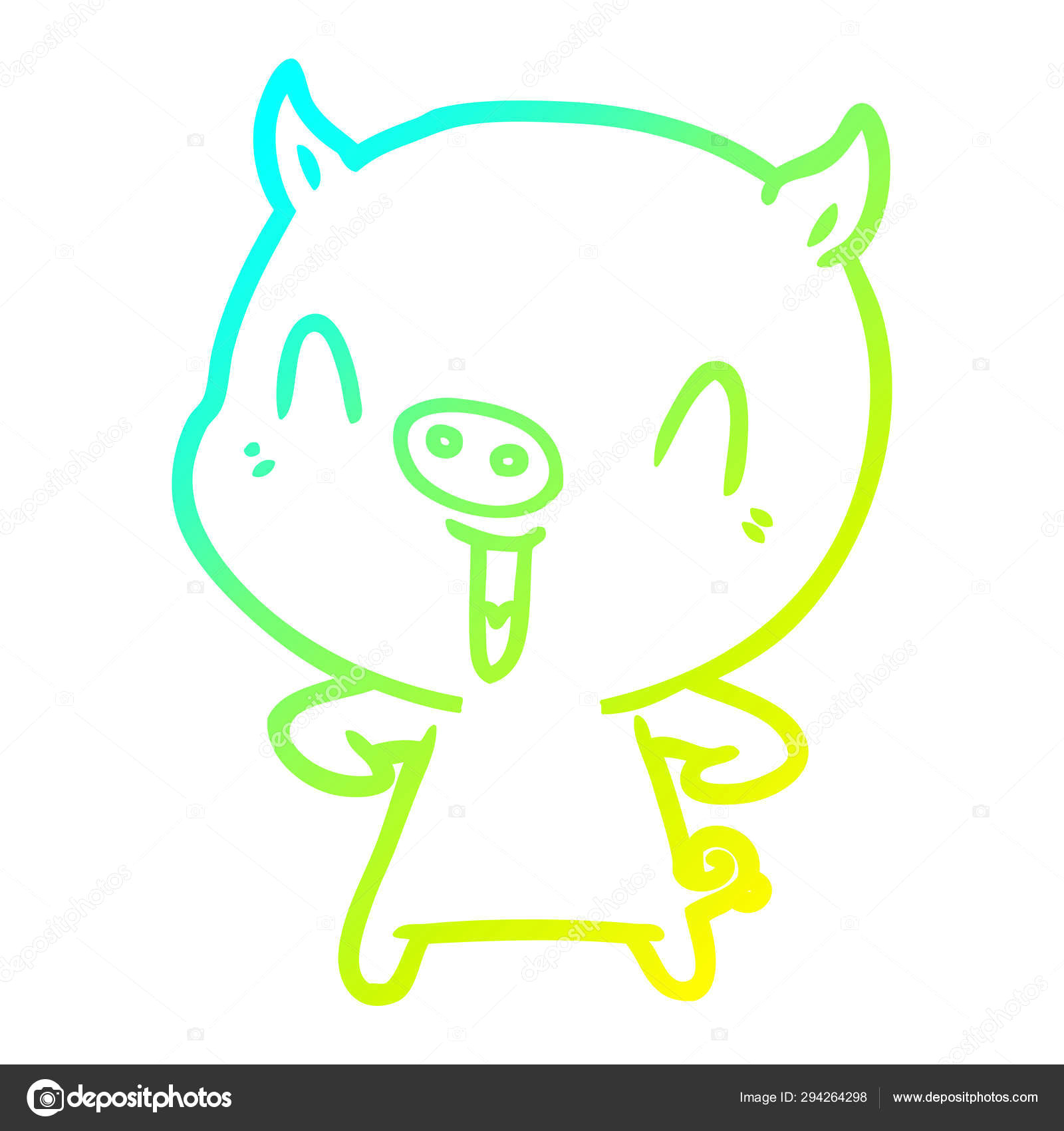 Easy Way to Draw A Pig Cold Gradient Line Drawing Happy Cartoon Pig Stock Vector