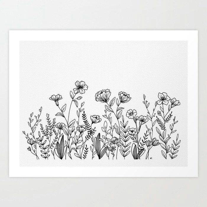 Easy Wildflower Drawing Field Of Wildflowers Art Print by Wildbloomart Worldwide