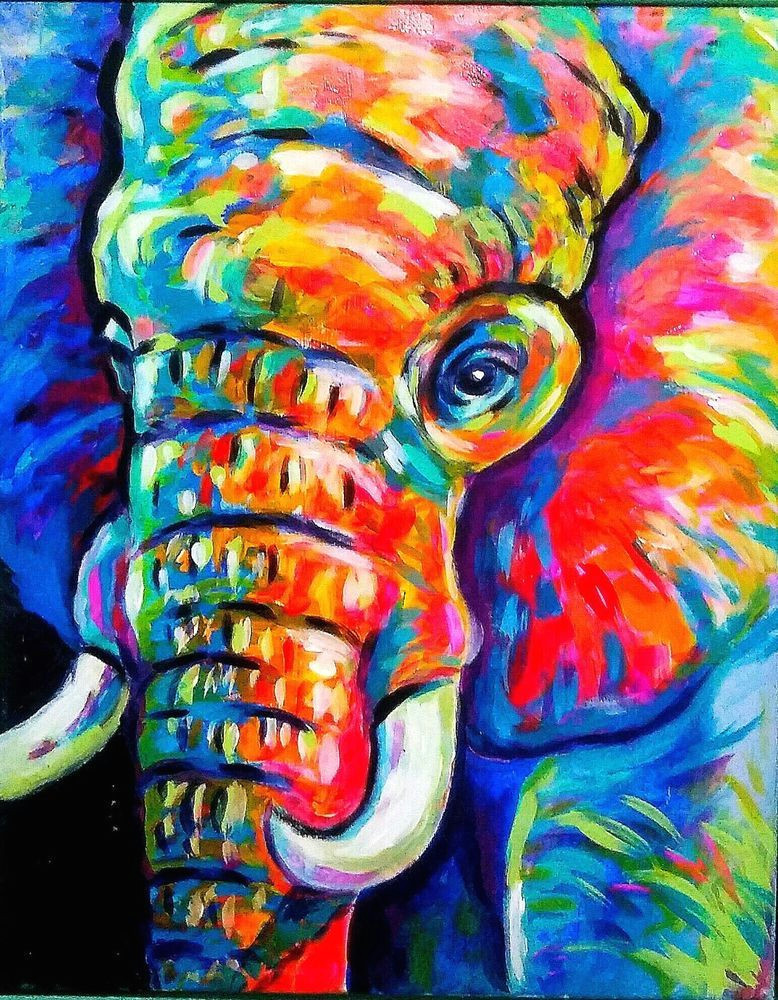 Elephant Drawing Easy with Colour Details About original Modern 16 X 20 Rectangles Painting