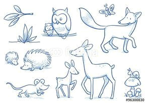 Forest Animals Drawing Cute Cartoon forest Animals Owl Fox Deer Hedgehog Mouse