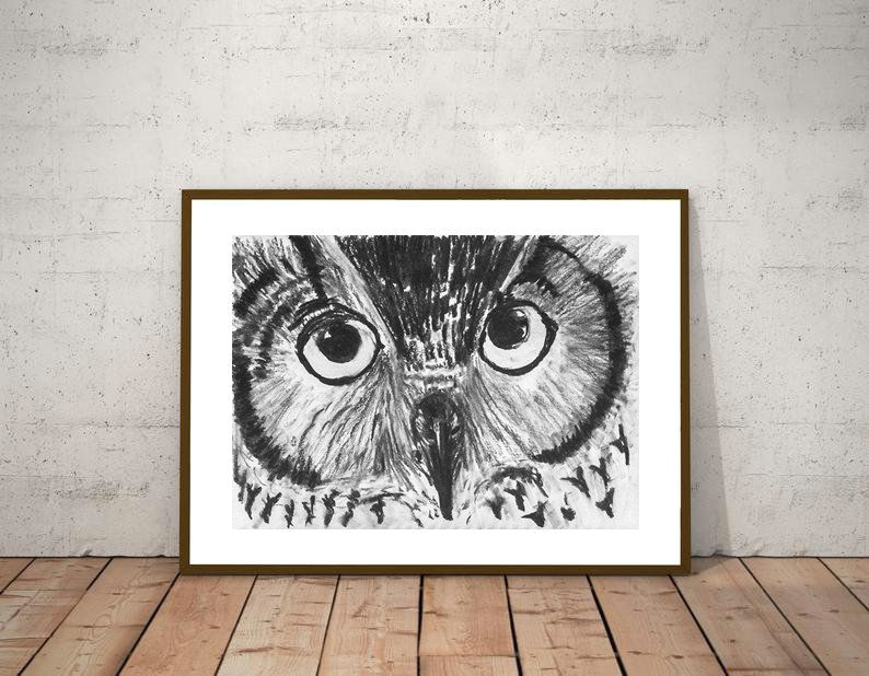 Forest Animals Drawing original Owl Drawing Nursery forest Birds Illustration Owl
