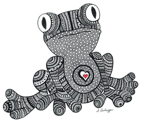 Froglet Drawing Easy Black and White Zentangle Frog Drawing Print by