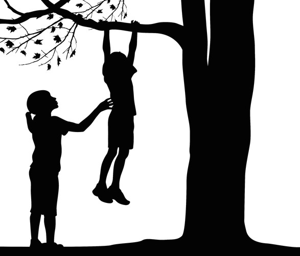 Girl Climbing Tree Drawing Silhouetts Of Sisters Illustration In Silhouette Of Little