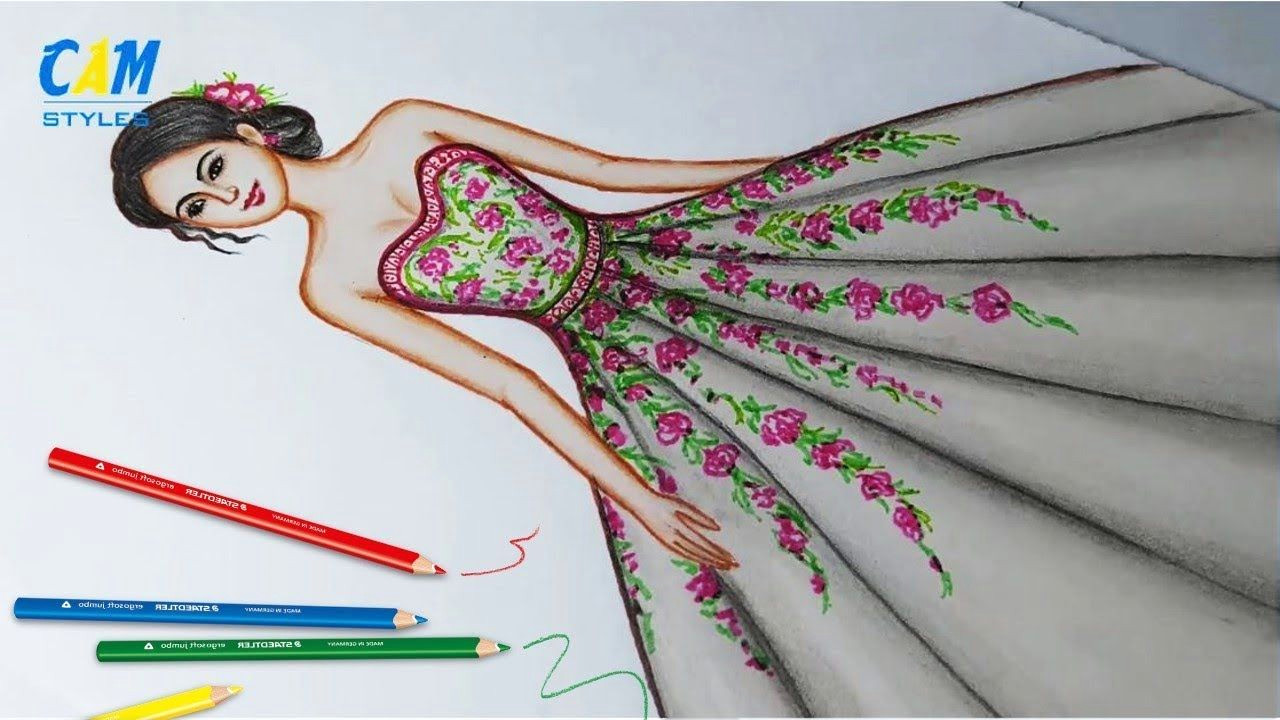Girl Drawing Color Drawing Dress Using Color Pencil Fashion Illustration Art
