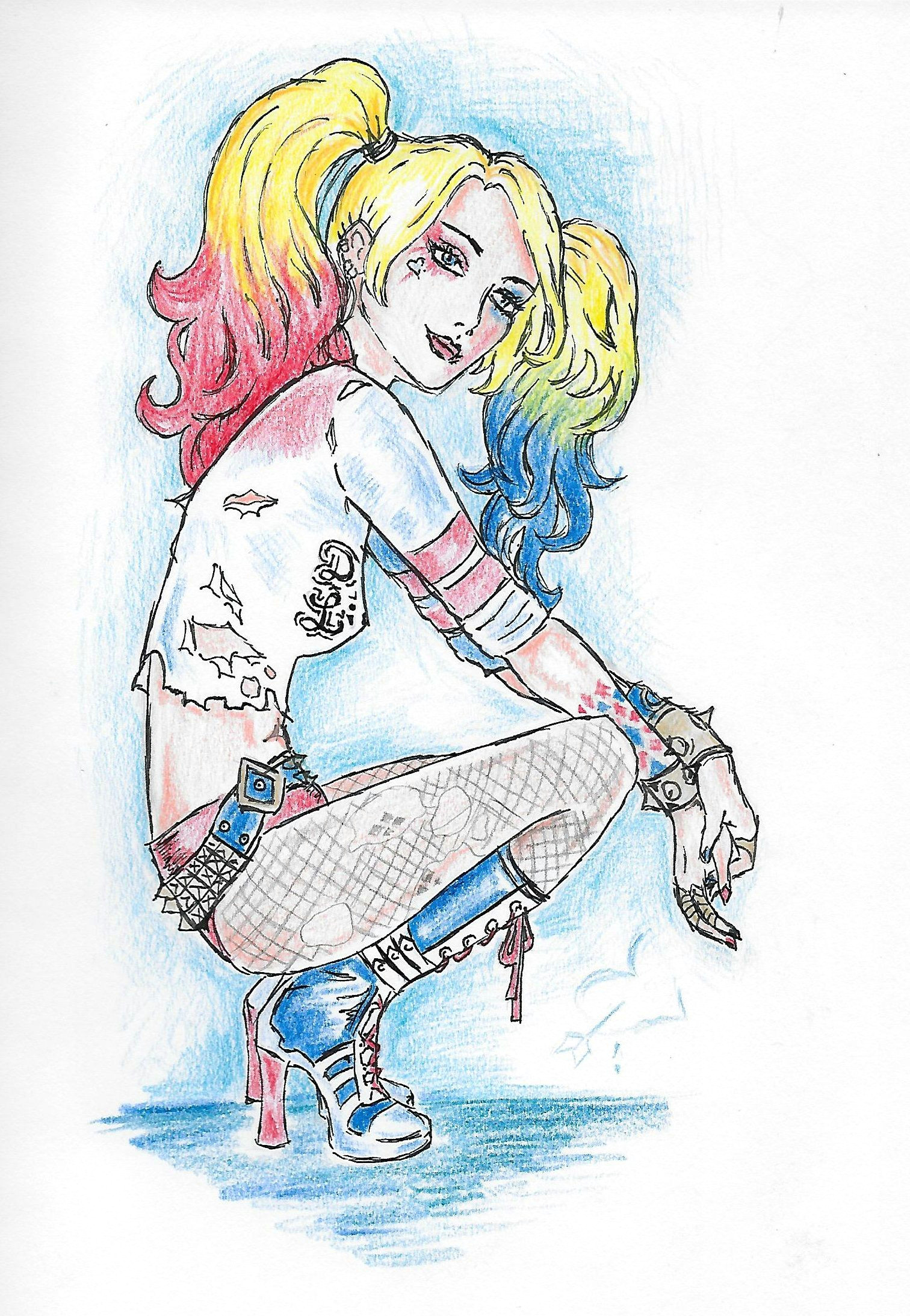 Girl Drawing Color Zeichnung Von Mir Harleyquinn Zeichnen Drawing Draw