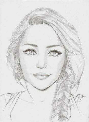 Girl Drawing Face Miley Cyrus Drawing Sketches Face Sketch Portrait Sketches