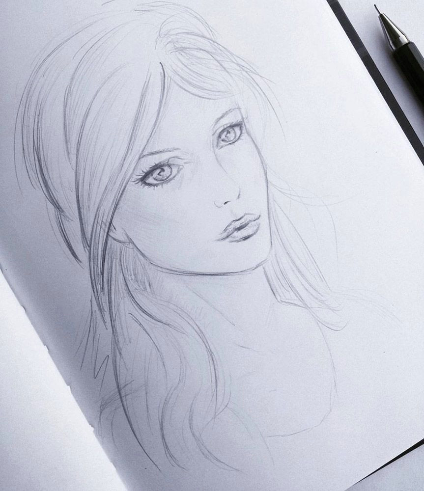 Girl Drawing Face Skizzeskizze Weibliches Gesichtweibliches