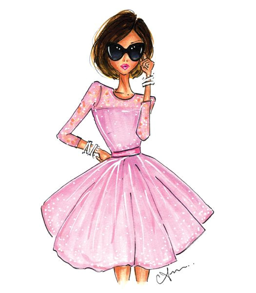 Girl Dress Drawing Fashion Illustration the Pink Dress Print 8×10