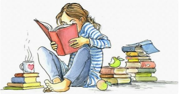 Girl Reading A Book Drawing Pin Von Maria Taback Auf Bibliotek Cartoon Zeichnungen