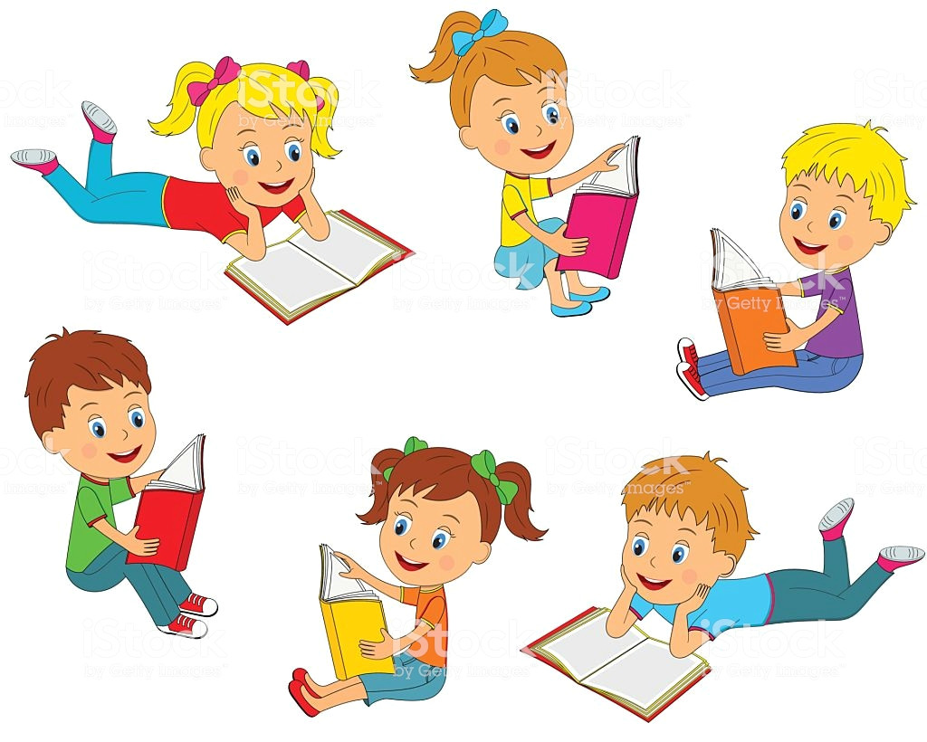 Girl Reading Book Drawing Boys and Girls Reading A Book Collection Stock Illustration
