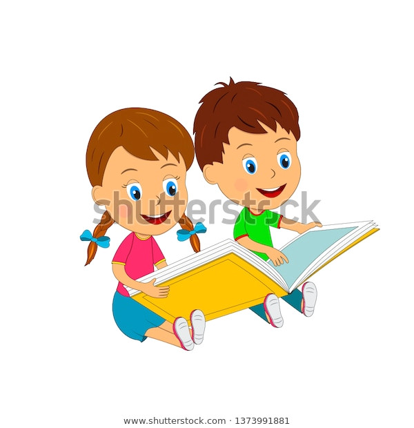 Girl Reading Book Drawing Kids Boy Girl Reading Bookillustrationvector Stock Vector