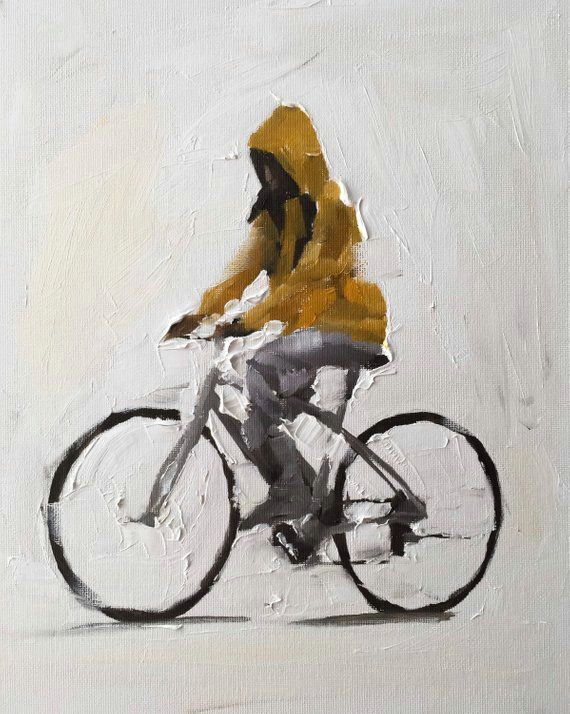 Girl Walking Drawing Woman Bicycle Painting Woman Bicycle Art Print Woman Walking