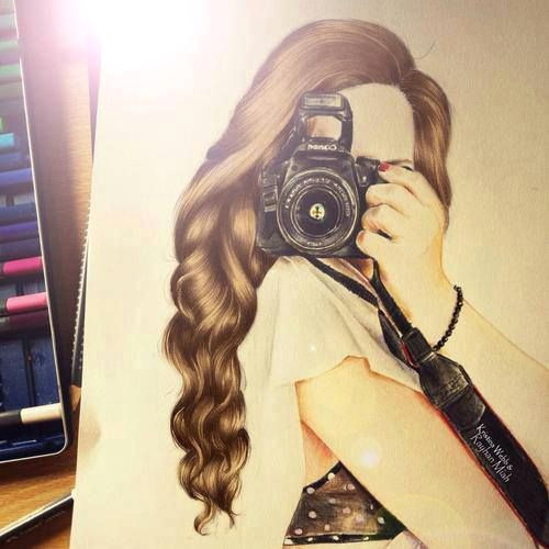 Girl with Brown Hair Drawing Brown Camera Color Desenhos Draw Garota Girl Lindo