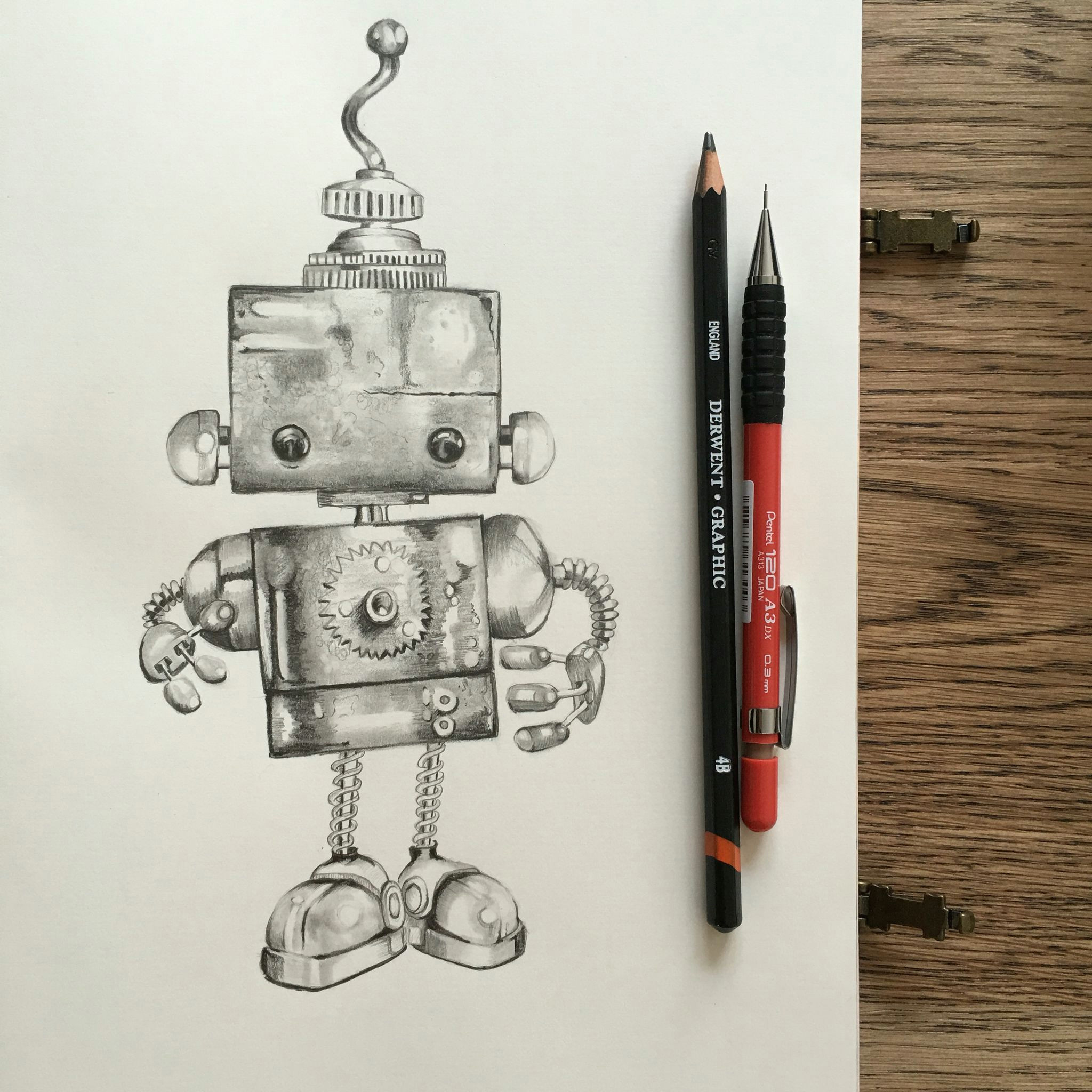 Graphite Pencil Drawing Ideas Cute Robot Graphite Pencil Drawing Robots Drawing Robot