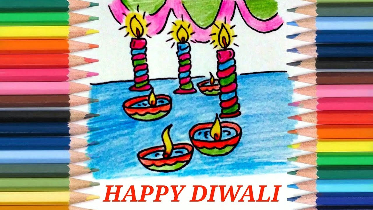 Happy Diwali Drawing Easy Happy Diwali Special Drawing Of Lamp and Candles Coloring Page for Kids