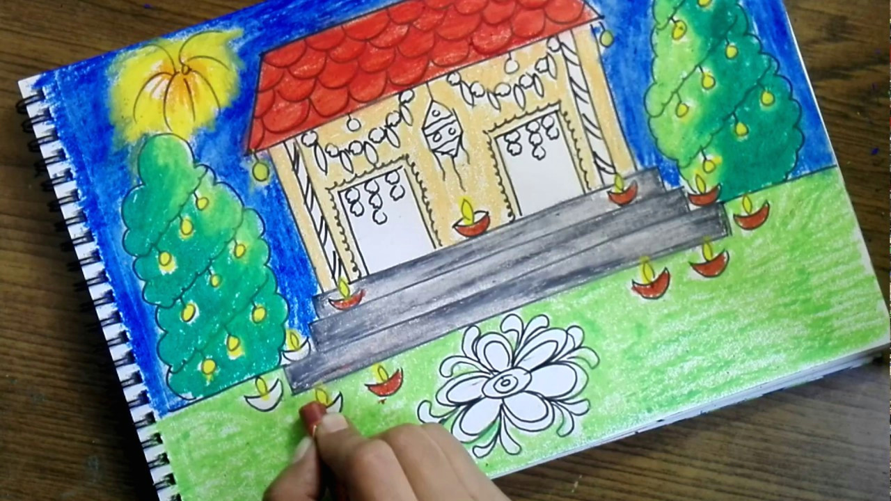 Happy Diwali Drawing Easy How to Draw Diwali Scene for Kids Very Easy