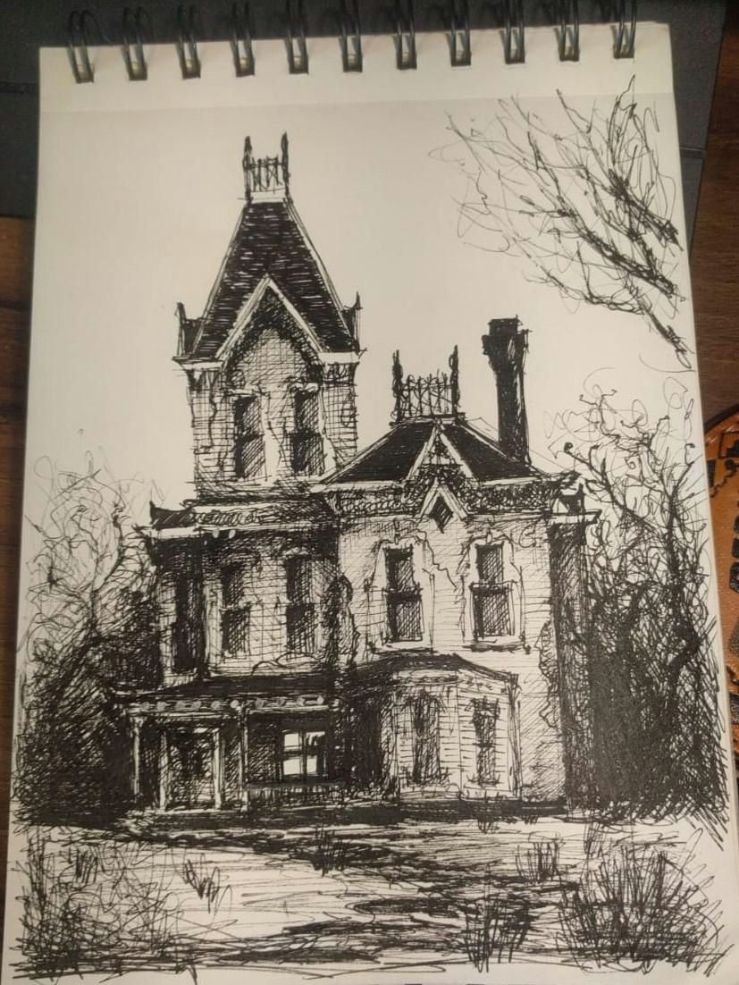 Haunted House Drawing Easy Old House Fineliner Drawing In 2020 Haunted House