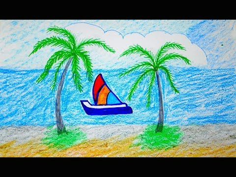 How to Draw A Beach Easy Videos Matching How to Draw A Landscape Scenery Of Coconut