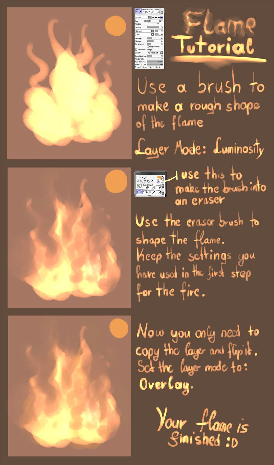 How to Draw A Fire Easy Flame Tutorial for Paint tool Sai by Raikairan Digital Art