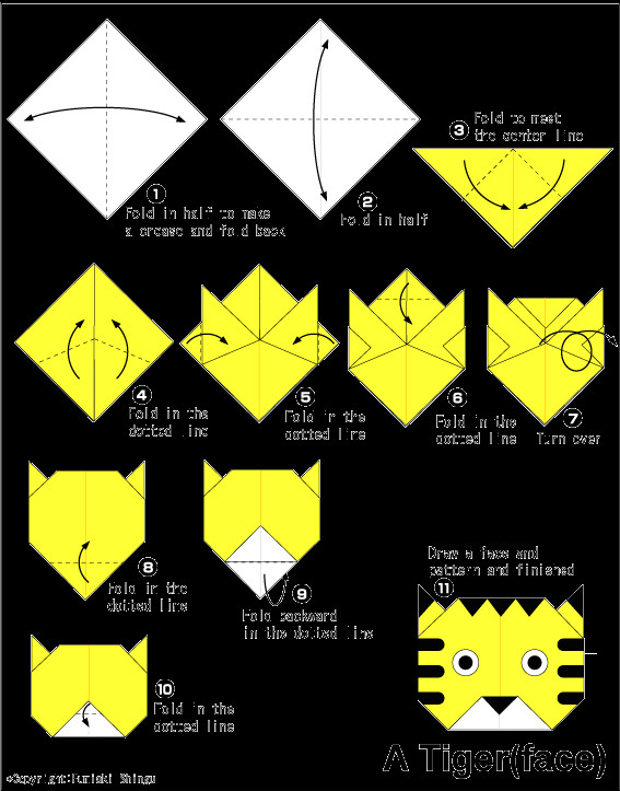 How to Draw A Tiger Face Easy origami Tiger Face Easy origami Instructions for Kids