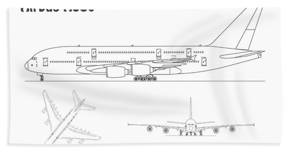 How to Draw Airplane Easy Airbus A380 Airplane Blueprint Drawing Plans or Schematics with Design Outline for the Airbus A38 Bath towel