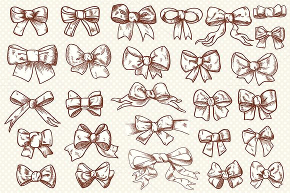How to Draw An Easy Bow Vintage Bow Clip Art Collection by Digital Art Shop On