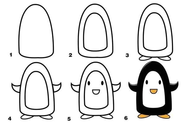 How to Draw An Easy Cartoon Penguin Tua Niak Ako Kreslia Animal Drawings Easy Drawings