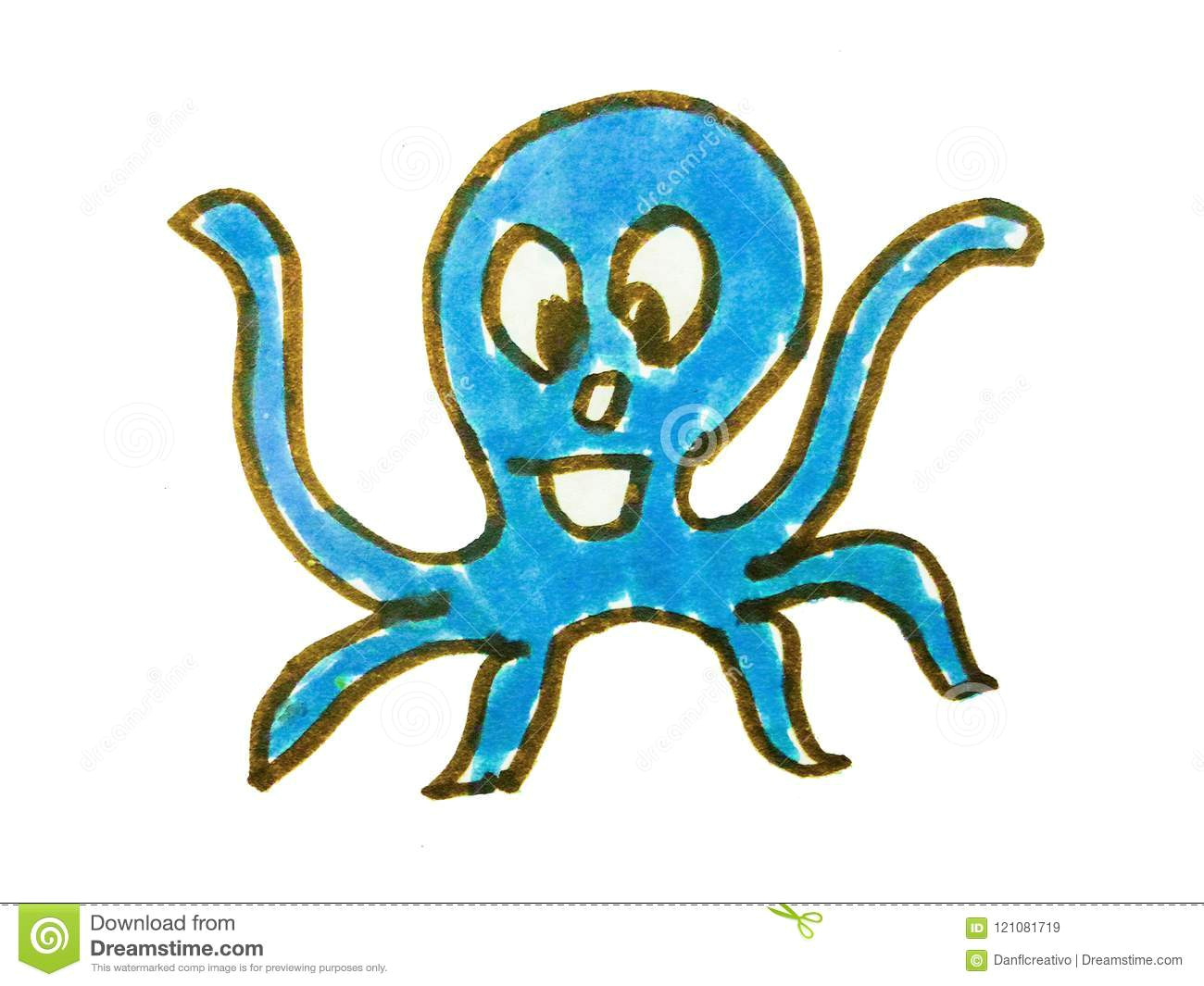 How to Draw An Octopus Easy Cartoon Kids Style Octopus Drawing Stock Illustration