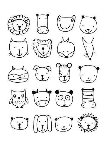 How to Draw Animal Faces Set Of Animal Faces Sketch for Your Design Stock Vektor Art