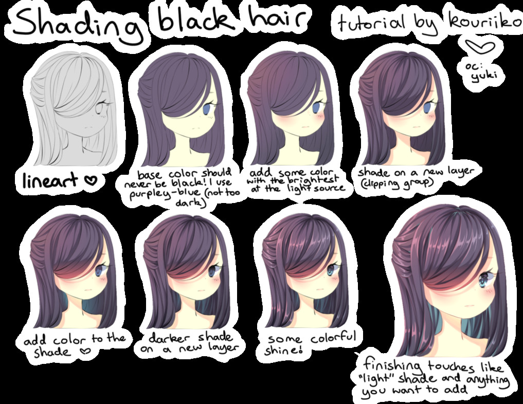 How to Draw Anime Lace Shading Black Hair by Kouriiko In 2020 Drawing Hair
