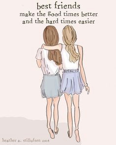 How to Draw Best Friends Easy Best Friends Sister Wall Art Sisters Digital Art Print