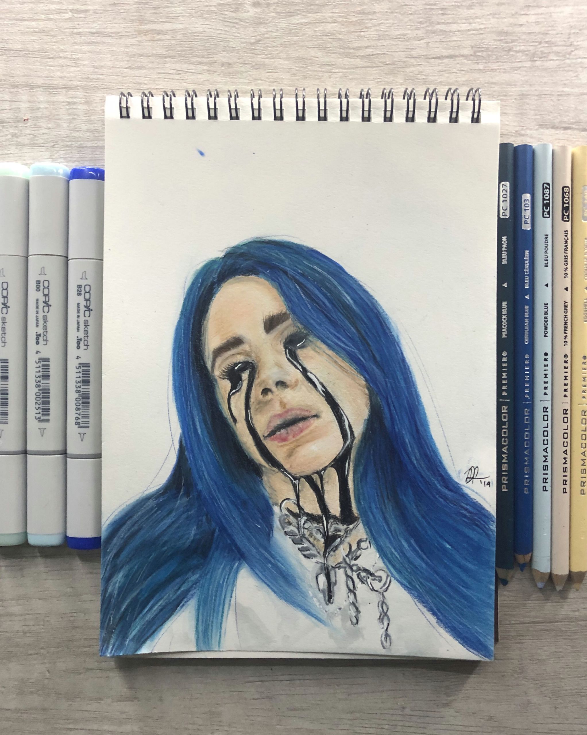 How to Draw Billie Eilish Anime Copic Marker and Prismacolor Colored Pencil Drawing